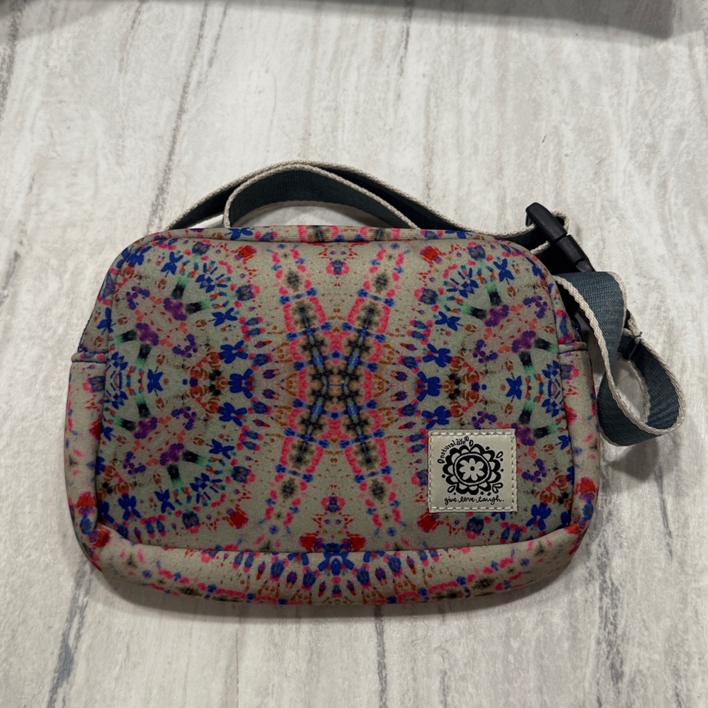 NATURAL LIFE Beige Tie-Dye Mini Crossbody Bag with Multicolor Print